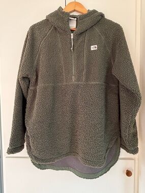 The North Face Olive Green Sherpa Half-Zip Pullover Hoodie